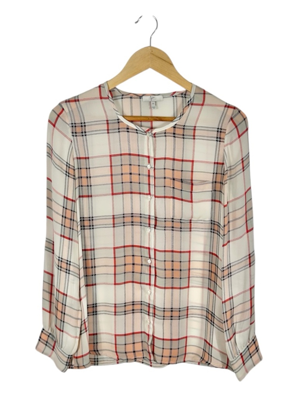 Joie Plaid Silk Long Sleeve Button Down Blouse Size Medium